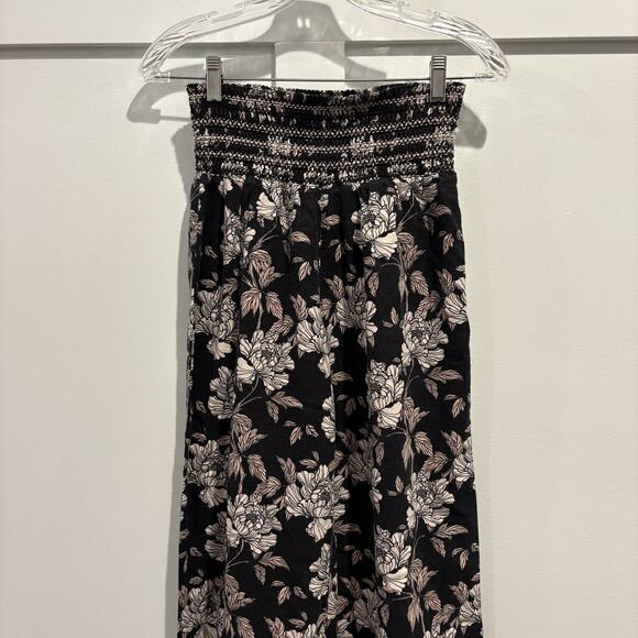 DaHui Hawaii Pants Womens Medium Black White Floral Wide Leg Linen Blend Smocked - Picture 6 of 16